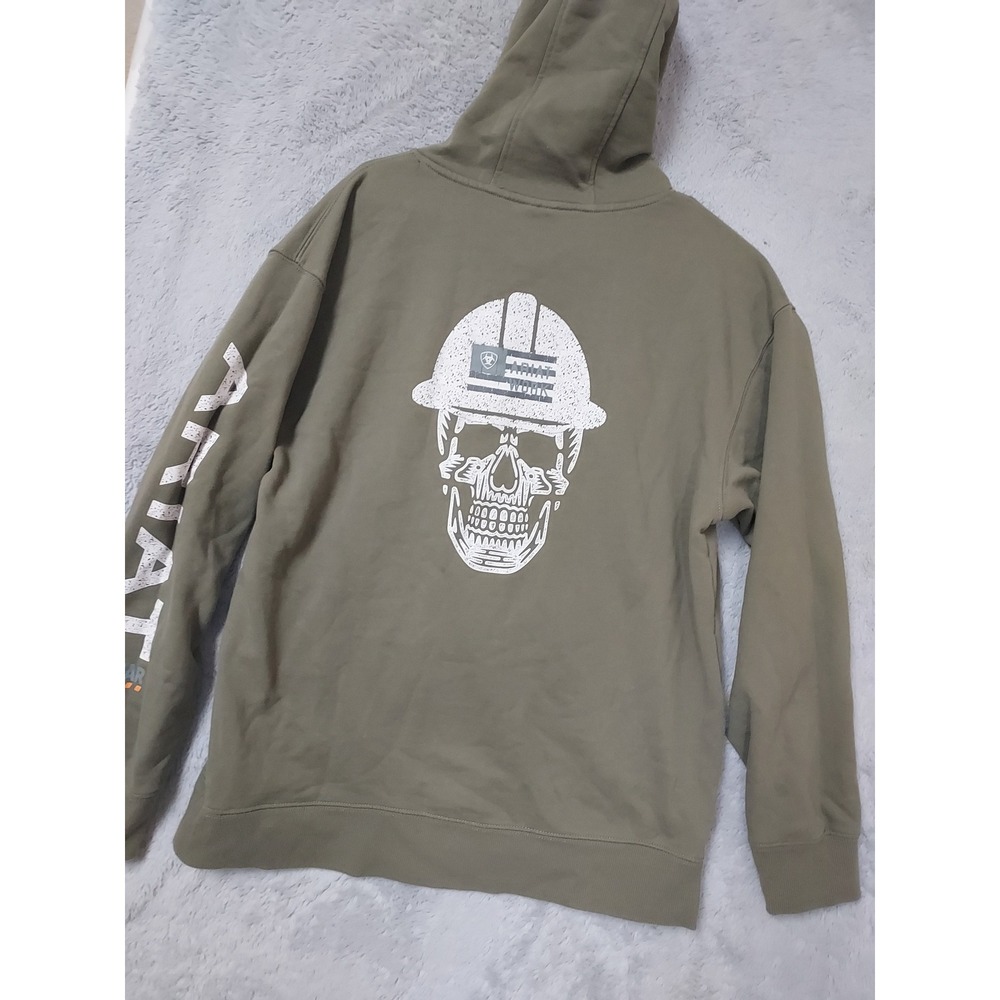 Ariat Hoodie Mens Medium Rebar Graphic Skull Workwear Green Drawstring Fleece M